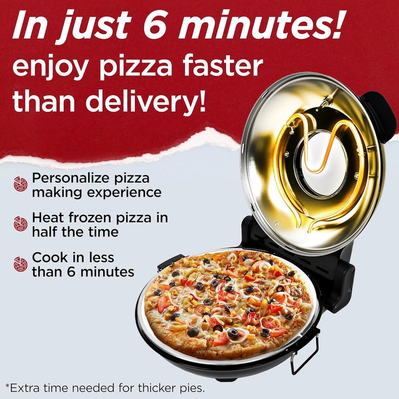 CULINARY CHEF Electric Pizza Oven with Ceramic Stone, Viewing Window, Adjustable Heat Control, Timer and 1200W Baking Power, DIY Homemade Pizzeria, Large 12” Pie Capacity (Black) - Image 2